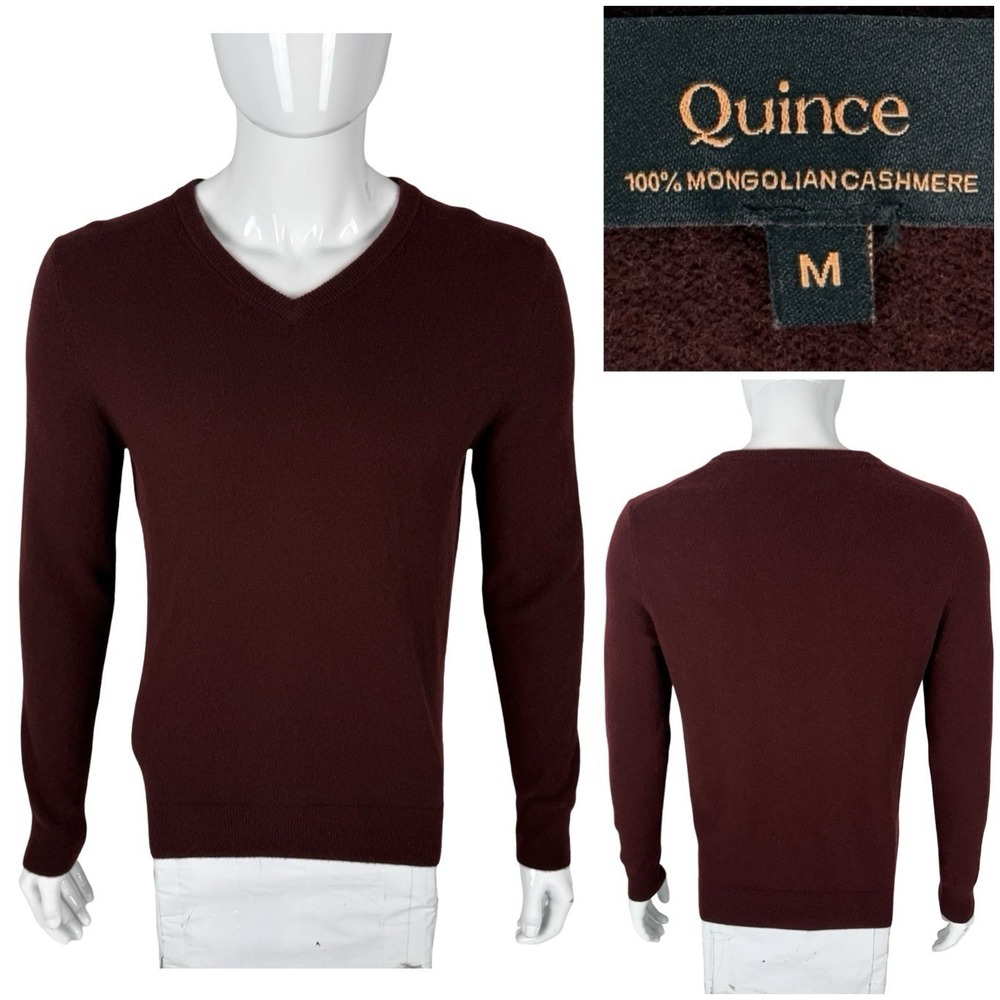 Quince Mens Medium Sweater Mongolian Cashmere V Neck Rich Burgundy Preppy Red